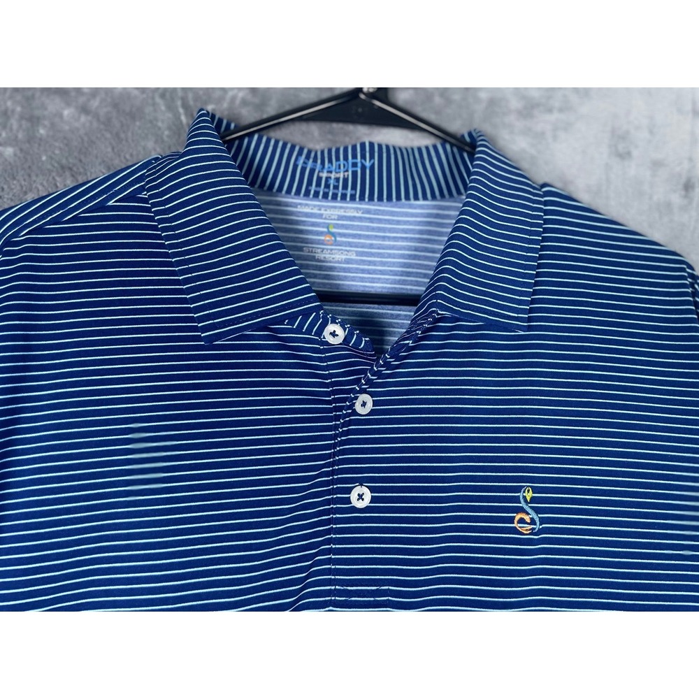 B Draddy Sport Streamsong Golf Mens XL Blue Striped Performance Golf Polo Shirt